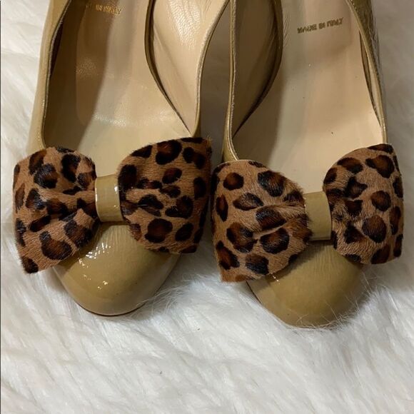 Leather 4” Heel. Cream With Leopard Bow Rockabilly Pin Up Style. Butter Brand - Picture 3 of 8